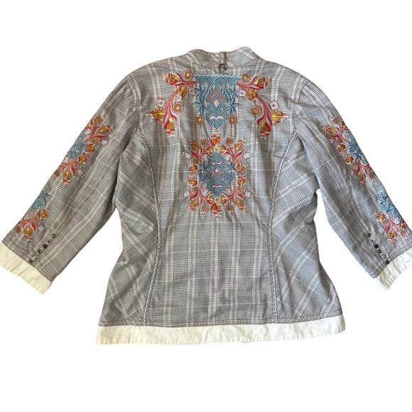 Johnny Was Biya Plaid Embroidered Lightweight Single Hook Blazer Size Large - Picture 3 of 12